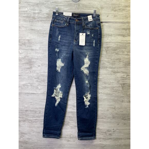 Judy Blue Jeans 26 Womens High Waist Boyfriend Distressed Blue Stretch Denim - Picture 10 of 15